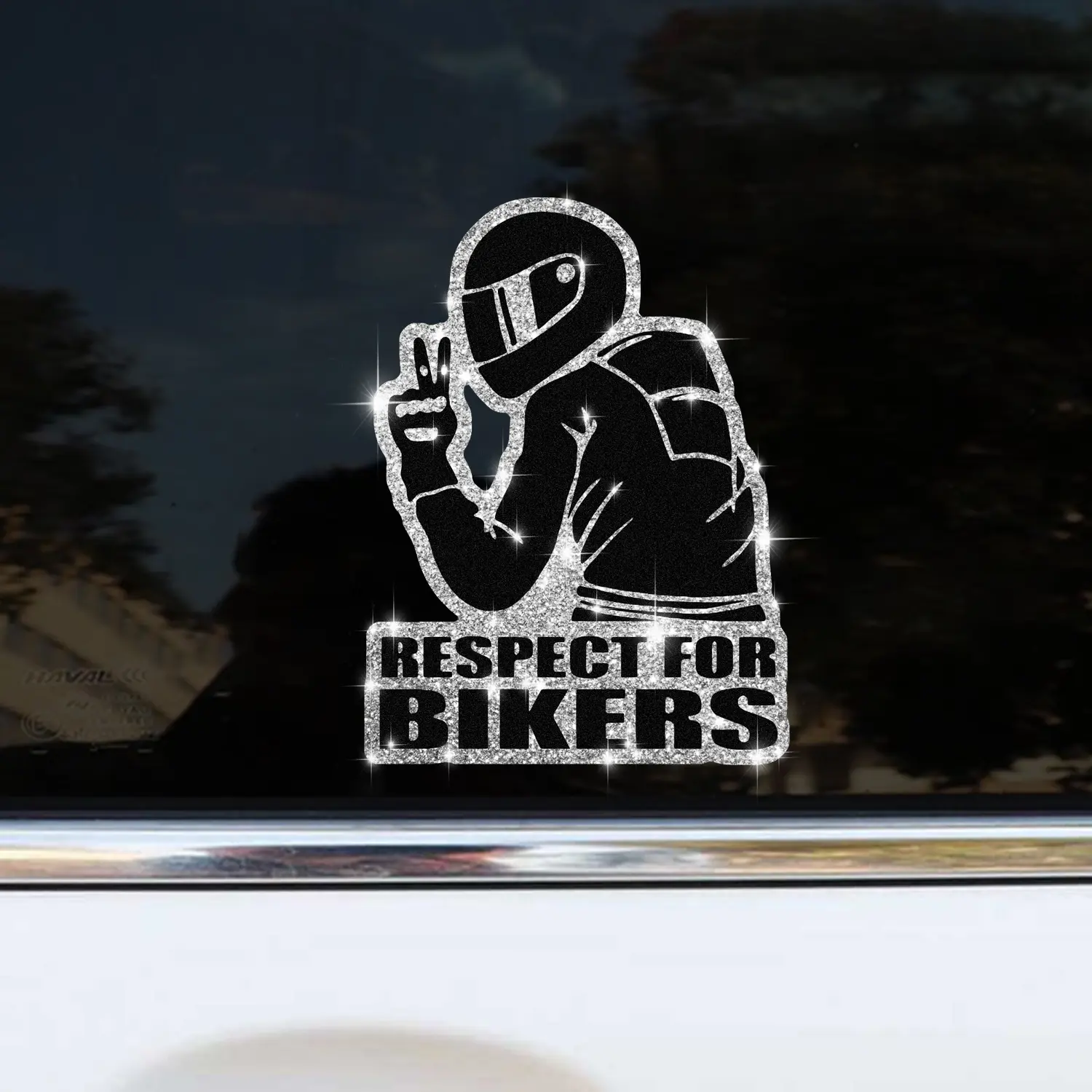 Respect Bikers Motorcycle Sticker, Decorative Decal, Car Decals, Biker Appreciation, Shiny Diamond Material, Self-Adhesive No Residue, Easy Install, for Car Bumper Truck Glass Laptop Gift
