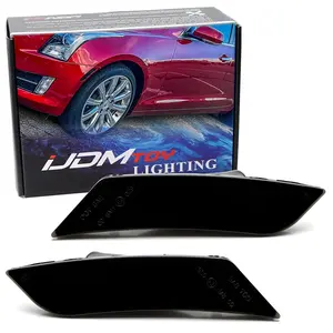 iJDMTOY Black-Out Dark Smoked Front Bumper Side Marker Light Housings, For 2013-2014 Cadillac ATS, 2017-up Cadillac XT5; For 2019-up Chevy Blazer