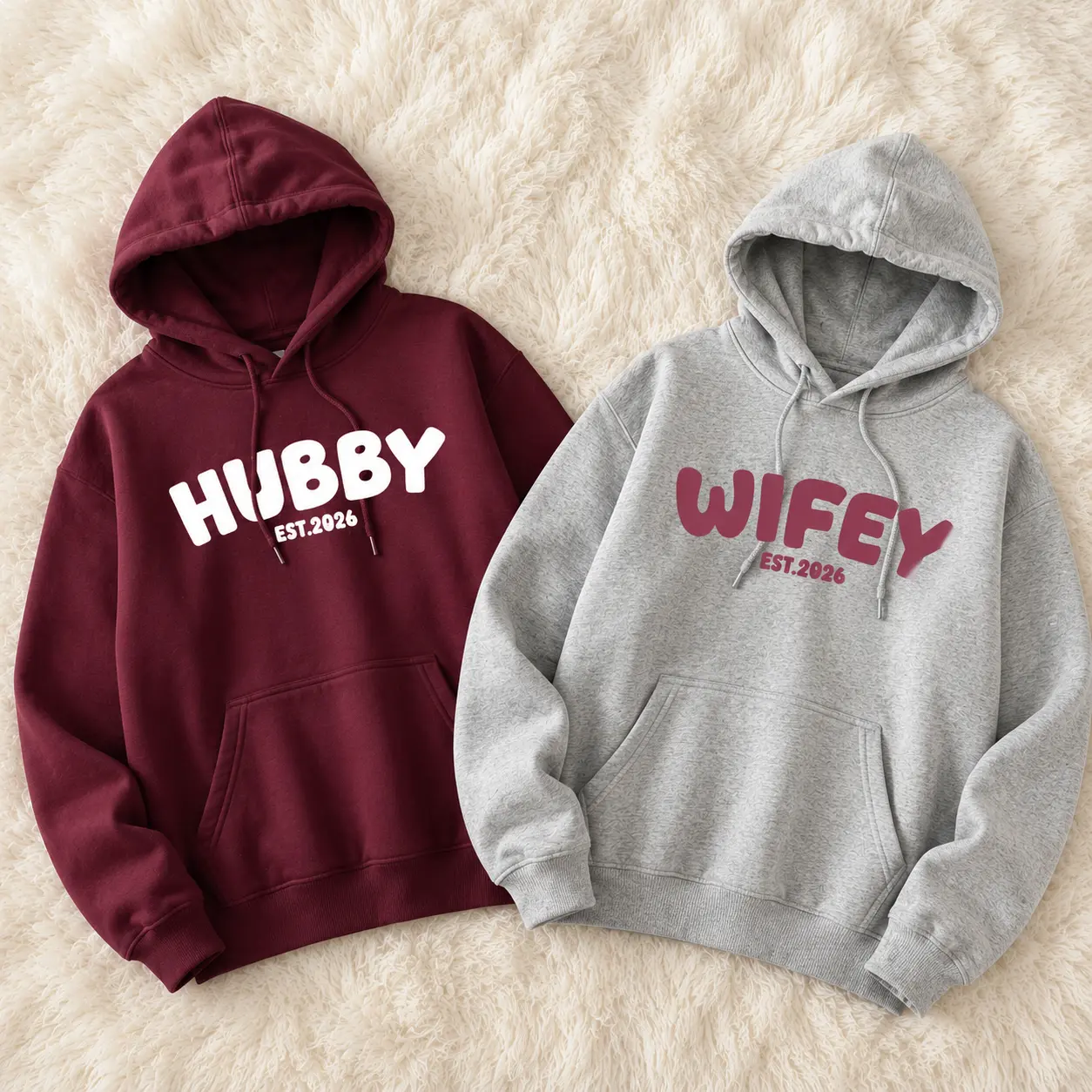 Custom Wifey and Hubby V2 Hoodie Personalized Set Couple Matching Outfits Hoodies Pullover for Women for Men Unisex, Perfect Gift Anniversary Clothes