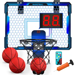 Mini Basketball Hoop Indoor with Electronic Scoreboard and 3 Modes,Inside Basketball Hoop Over The Door with Colorful LED Lighting Toy Basketball Gifts for Boys Girls Teens Adults