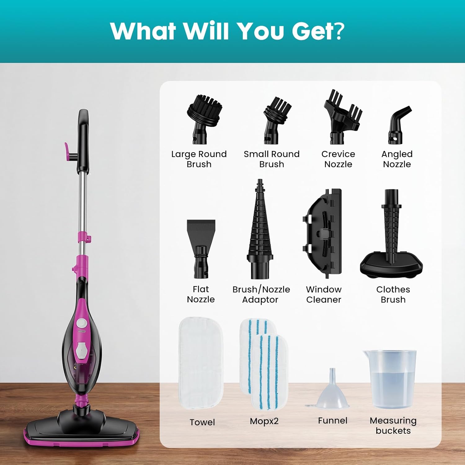 1550W Steam Mop & Handheld Cleaner 10-in-1, Multi-Surface Floor Steamer for Hardwood Tile Carpet, Detachable for Windows Grout, 16FT Cord & Pads Included