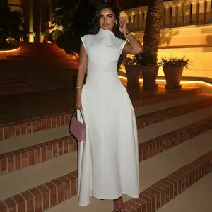 Summer New Fashion Solid Color Sleeveless Waist-Cinching Elegant Dress European and American Women's Clothing