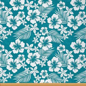Upholstery Hibiscus Blossoms Fabric by The Yard,Hawaii Style Decorative Fabric,Spring Flower Garden Arrangement Waterproof Fabric
