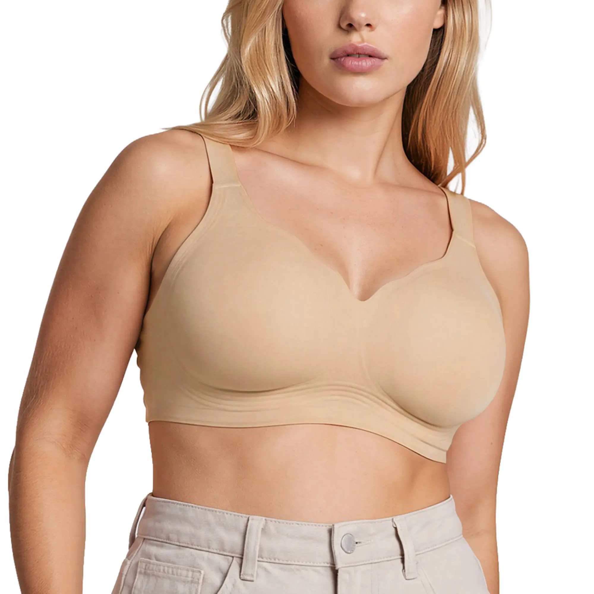 RIOTHE Women Wirefree Bras Full Coverage No Underwire Everyday Bras – Comfortable Wireless Jelly Bra with Push up Adjustable Womenswear