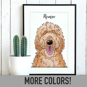 Golden Doodle Print, Personalized Name [Message Seller With Pet's Name If Requested] 8x10 Inch Matted Print, Custom Fur Color Options (Black, Golden, Chocolate, White)