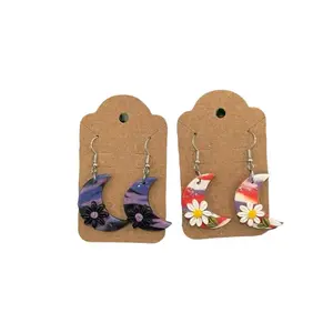 Polymer Clay Crescent Moon Earrings with Daisys - Wearable for Daily Use, Holidays, Events, Spring Summer Design, Fall Winter Vibes