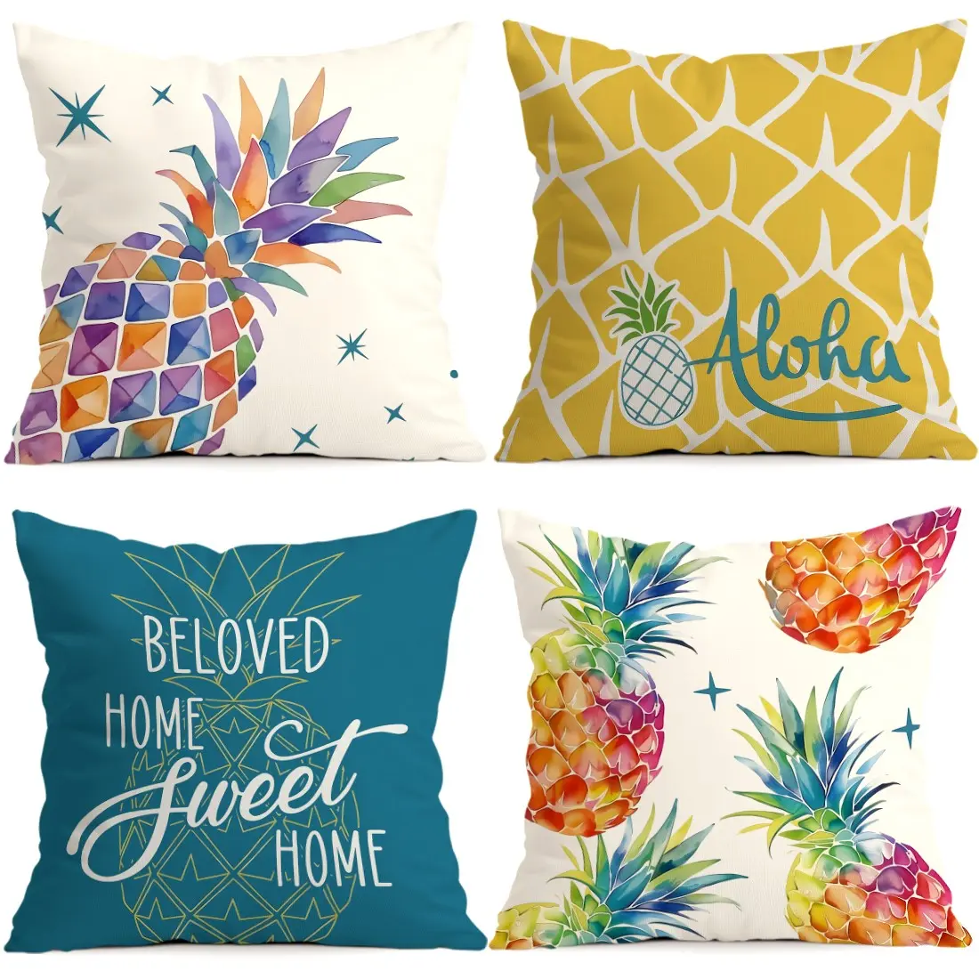 4pcs Tropical Pineapple Pattern Cushion Covers, Single-Sided Print, Home Decor for Living Room Bedroom, All-Season Use, No Inner Pillow Included