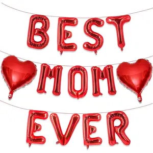 Red Best Mom Ever Balloons,16 Inch Mom Balloon Letters for Mother Birthday Mother's Day Decorations