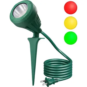 Christmas Outdoor LED Spotlight 120V – 500LM Waterproof Landscape Spot Light w/ Red Yellow Green Lenses, Holiday Yard Tree Uplighting, Garden Decor, Path Lights, Plug-in UL Listed Lawn Spotlight w/ 5FT Extension Cord, projector spotlight, yard decorations