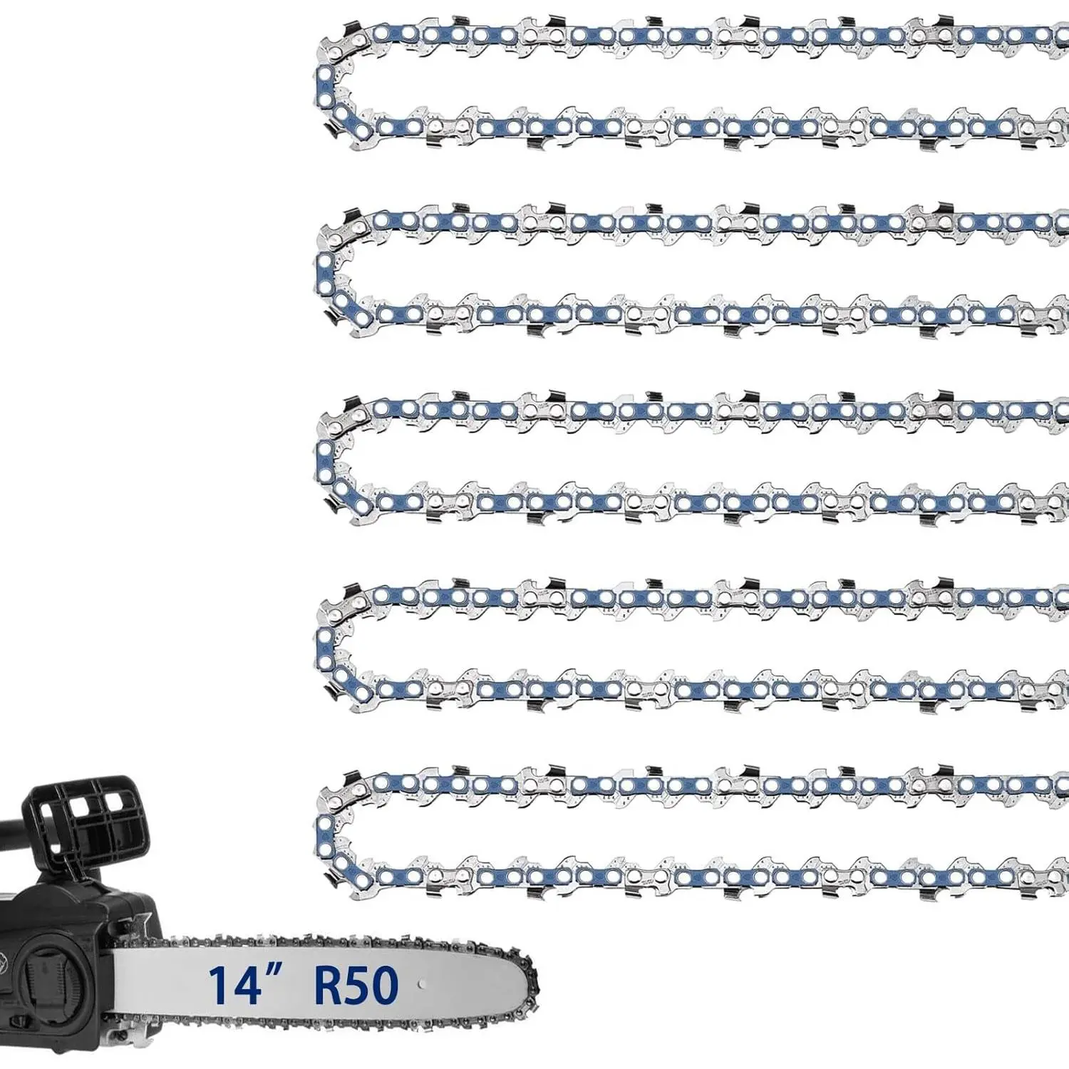 5 Pack 14 Inch  Chain Fits Stihl 3/8" LP Pitch .043" Gauge 50 Drive Links, 14" Replacement Chain Fit for STIHL MS170, MS180C, MS193T, MS194T, 61PMM350 and , R50