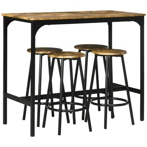 HOMCOM 5-Piece Counter Height Bar Table Set, Rustic 43.25" Dining Table with 4 Bar Stools, Kitchen Table with Wooden Top for Pub, Dining Room, Rustic Brown
