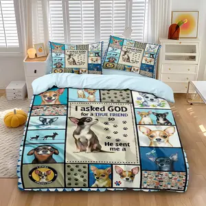 3-piece bedding set of dog-themed multi-grid dog-pattern quilt cover,(1 set +2 pillowcases, no core), suitable for a warm bedroom to meet different needs. A must for pet lovers