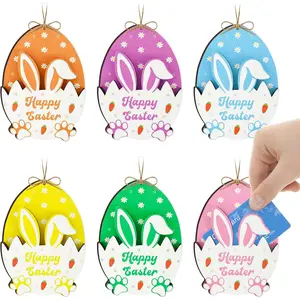 6 count Easter Bunny  Holder for , Easter Basket Stuffers Gifts Card Holder with Egg Bunny Table Decorations  Ornaments, Spring Wooden  Sleeves  Tags for Boy, Girl, Teens