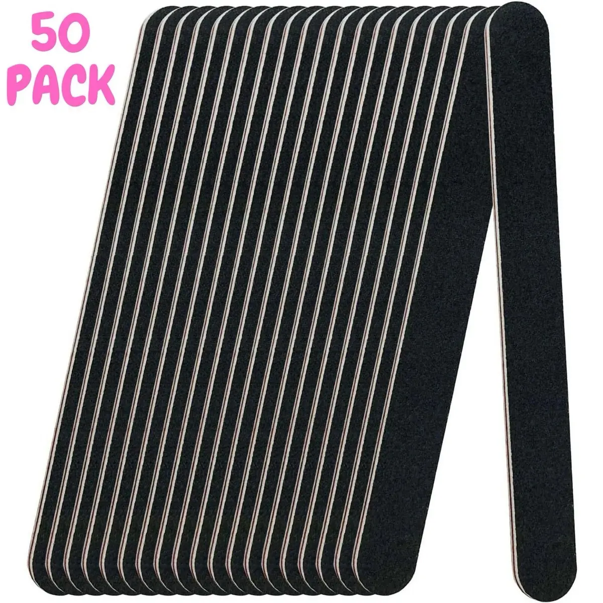 Double Sided Reusable Nail Files (100/180 Grit, 50 Pack) - Professional Manicure Pedicure Tool for Home and Salon