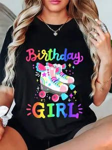 100% Cotton Birthday Girl Rolling Skates Roller Skater Party Girls T-Shirt