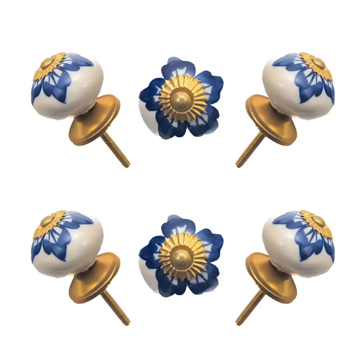 Artisanal Blue Floral Ceramic Knob (Pack of 6) – Hand-Painted Elegance & Easy Install by CDNY