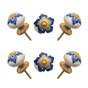 Artisanal Blue Floral Ceramic Knob (Pack of 6) – Hand-Painted Elegance & Easy Install by CDNY