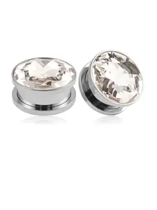 2pcs Simple Style stainless steel  Zircon Ear tunnles plugs, punk Design Unisex Jewelry Gift, Casual All-Season Accessory for Daily Wear Ear Studs, Sparkling Zircon Inlay
