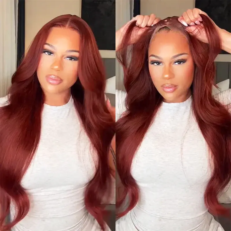 Megalook 13x6 Three-Go Reddish Brown Glueless Wigs Silky Straight With Drawstring 100% Human Hair Wig