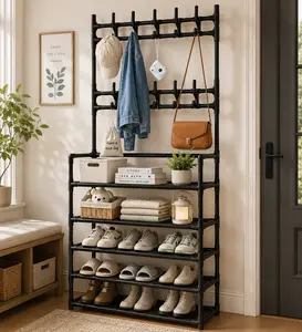 5 Layer Shoe and Hat Rack Multifunctional Storage Organizer, Entryway Shoe Storage Shelf for Foyer Living Room Bedroom Dormitory Hallway Organization