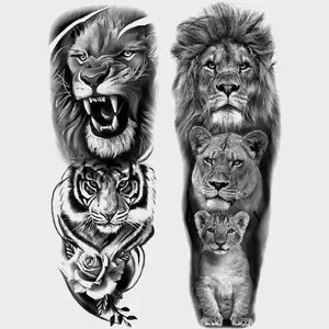 Cool Lion Tiger Rose Temporary Tattoo Stickers, Realistic Waterproof Arm Leg Tattoos for Men Women Adults, Long-Lasting Fake Body Art