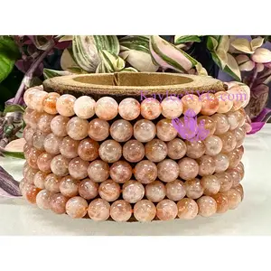 6 PCs 6mm Natural Sunstone Stretch Bracelet 7.5”