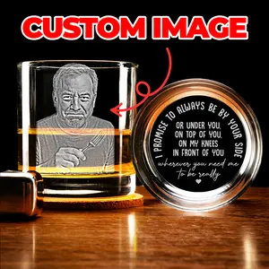 Custom Husband or Boyfriend Photo Whiskey Glass - Personalized Father's Day Gift for Him - Engraved Whiskey Glass with Picture - On My Knees