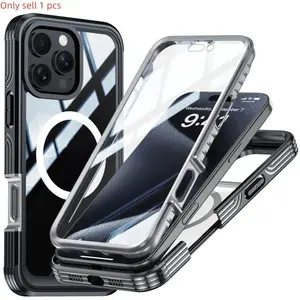 Military Grade Anti-Drop Shockproof Phone Case for iPhone 16pro Max 15 Pro 16plus, Full Body Protection, Tempered Glass Screen, Magnetic Wireless Charging, Smartphone
