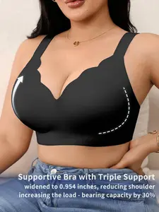 Plus Size Seamless Lift Bra, Medium Support Wave Edge Design, Casual Daily Wear, Unlined Regular Length, All Seasons