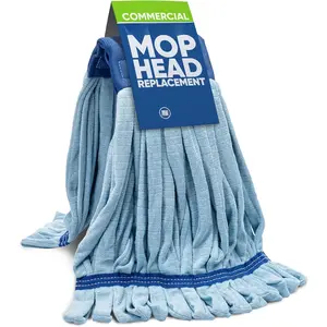 Commercial Mop  Replacement - 1 Pack Blue Large  Tube Mop (18 oz.) | Industrial Wet Mops | Washable Refill, , Heavy Duty, Looped End Mopheads | Hardwood, Concrete