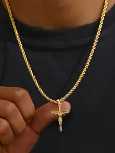 2026 new style cross necklace, Faith cross necklace, for both men and women, featuring the cross of Jesus Christ. This gold twisted necklace is an excellent gift for fathers and men. The 14K gold pendant is included, along with a 2