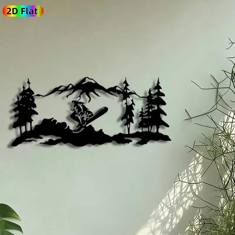 1pc Snowboarder in Mountain Landscape Metal Wall Art, Snowboarding Silhouette Statue Mural, Intricate Craftsmanship, Perfect for Christmas, Housewarming Decor, Perfect for Living Room Ski Lodge Patio Wall Decor, Ideal Gift for Outdoor Sports Enthusiasts.