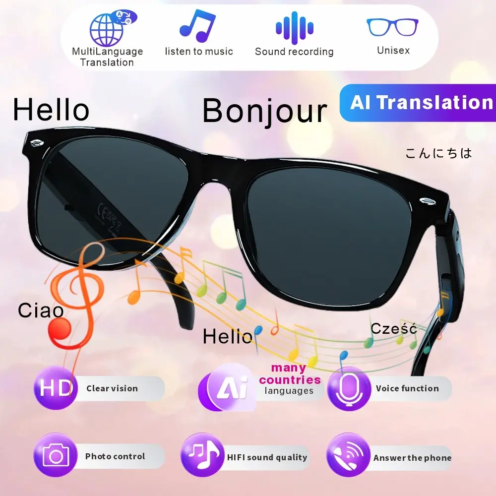 Senbono Smart Glasses Polarized BT Sunglasses with Microphone Speaker, Ai Translation, Voice Assistant, Bluetooth-compatible Connectivity
