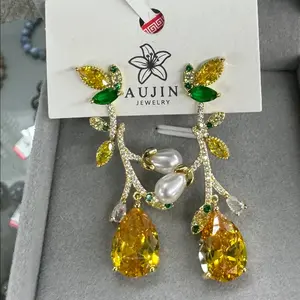 Citrine and Lab Grown Emerald Earring Set - The Forest Spirit's Morning Dew Drop