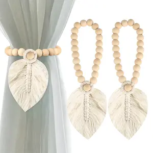 2 Pack Boho Curtain Tiebacks Set,Macrame Leaf Curtains Tiebacks,Decorative Curtain Tiebacks for Bedroom,Office,Curtains Decoration,Christmas Party Gifts,Hand Tools Kits