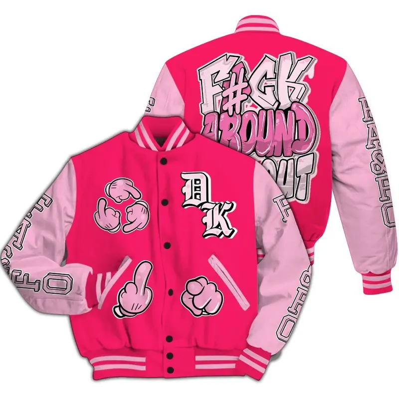 Dunkare Air VaporMax Plus Triple Pink Varsity Jacket - F Around Find Out Graphic All Over Print Letterman Jackets, Gift for men, Gift for him, Gift your boyfriend