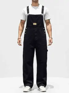 Men's Black Denim Oversize Extra Baggy Bib Overalls - Loose Wide Leg, Simple Classic Plain Jumpsuit with Adjustable Straps, Casual Streetwear Workwear Menswear, Extra Baggy Overalls Outfits Trouser Stylish