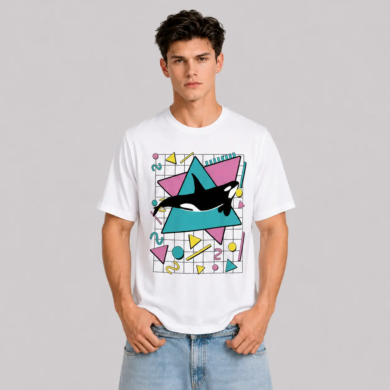 Unisex Vintage 90s Orca Killer Whale Marine Graphic Tee, Coastal Casual Ocean Lover Holiday Gift Top,Ocean Marine Wildlife Lover Birthday Holiday Gift Shirt Coastal Grandmother Aesthetic,Beach Streetwear,Gift Unisex T-shirt For Man And Woman
