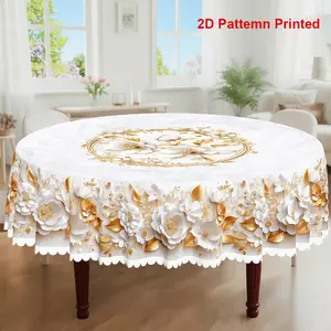 1pc, Spring Summer Themed Party Tablecloth, Luxury Platinum Rose Floral Printed Design, Rectangular/Round/Oval Table Cloth, Embossed Edges, Suitable For Picnic Dinner Kitchen Dining Room Decoration