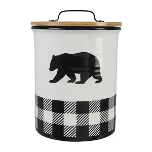 Young's Inc. Black & White Buffalo Plaid Bear T reat Jar