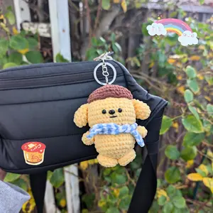 Yellow Pudding Dog Crocheted Plush Keychain | Handmade Bag Charm | Cute Anime Inspired Stuffed Animal | Kawaii Animal Toy