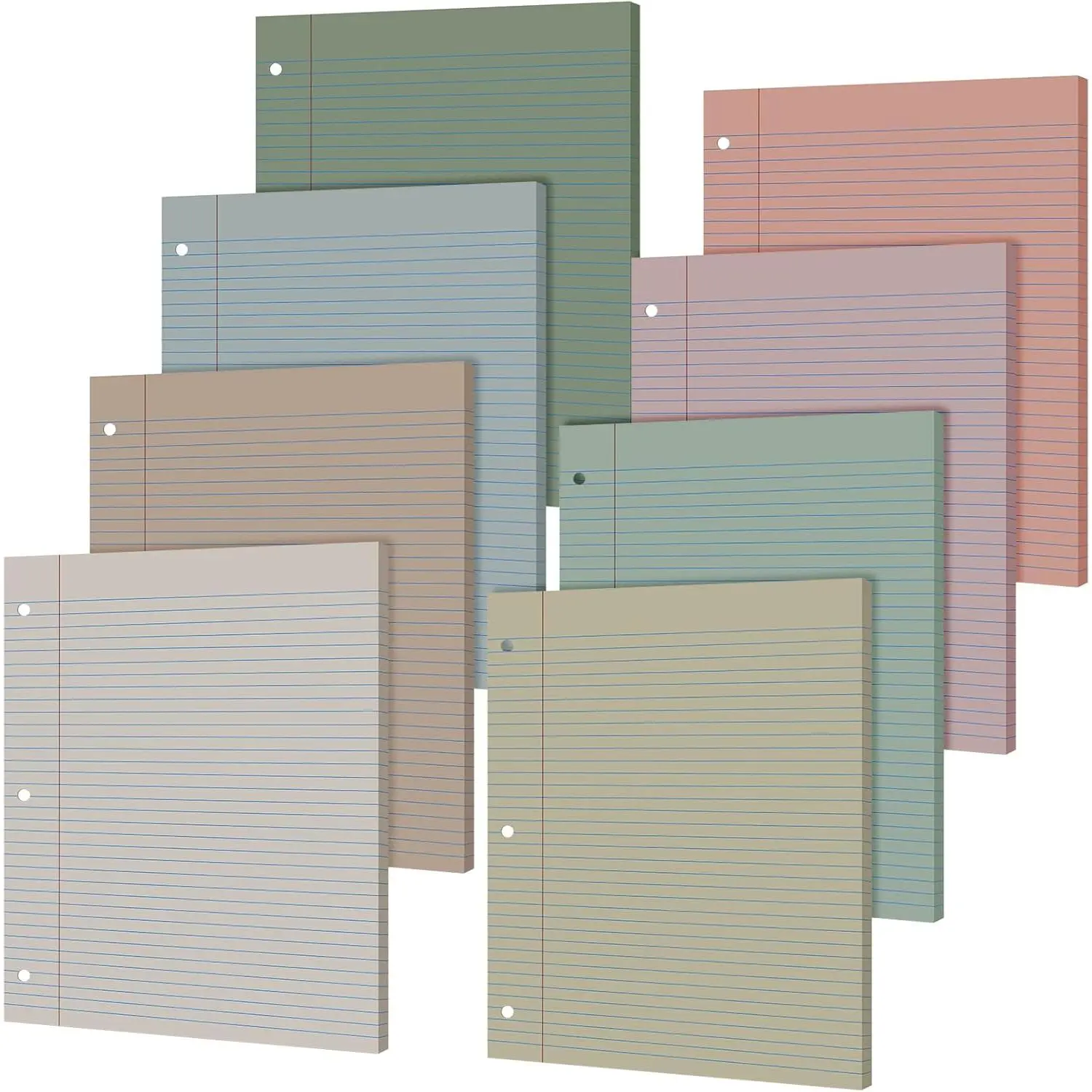 Colored Loose Leaf Paper (400 Sheets, 8.5"x11"), College-Ruled, 3-Hole Punched Notebook Filler Paper for 3-Ring Binders, Colorful Note Sheets, Student Stationary, Morandi Colors Office Supplies, Lined Paper
