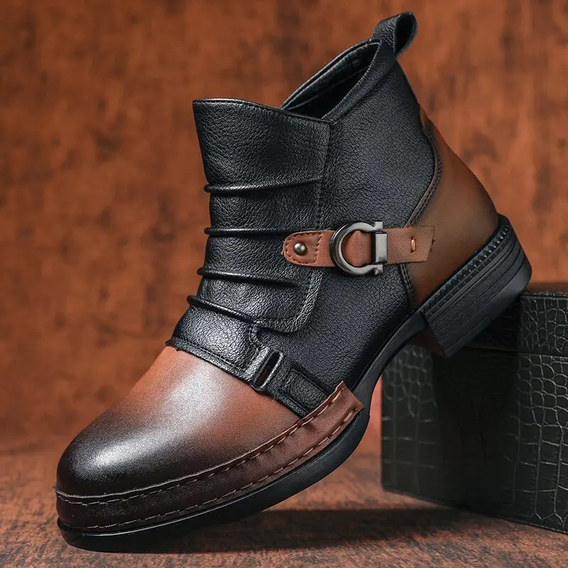 Men’s retro round-toe cowboy boots with delicate classic embroidery, ultra-soft comfort PU leather upper, simple retro stylish appearance, wear-resistant shock-absorbing rubber outsole, versatile everyday western casual boots