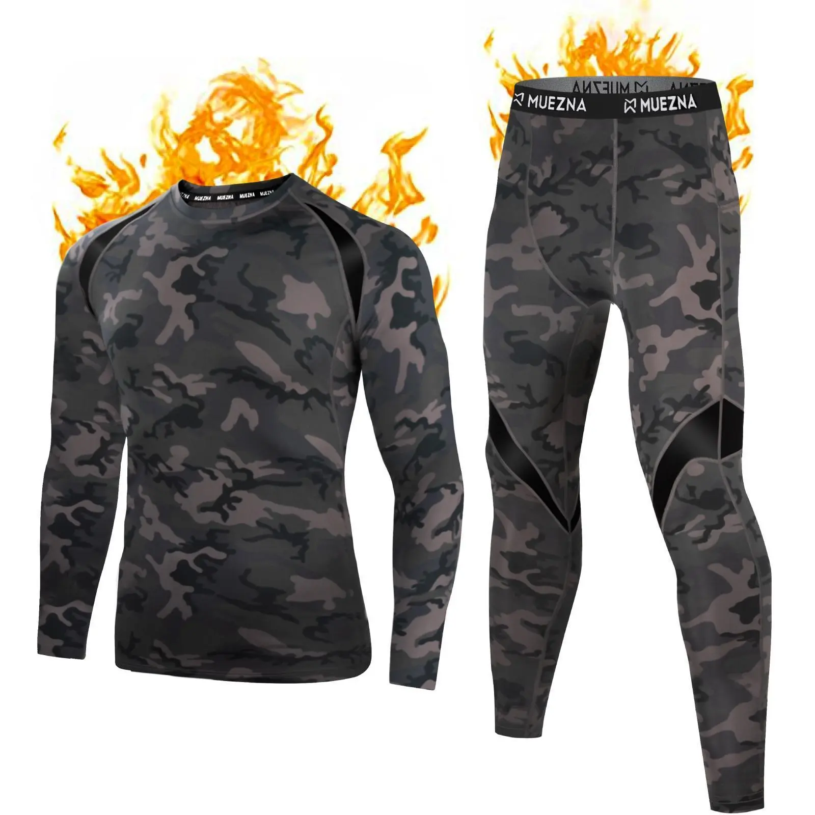 FallFreshness Muezna Men's 2-Piece Thermal Underwear Suit, Soft Fleece-Lined Long Johns Base Layer, Stretch Breathable Elastic Sweat-Wicking Activewear for Gym, Active Use, Workout Underwear, Sports Fitness Underwear