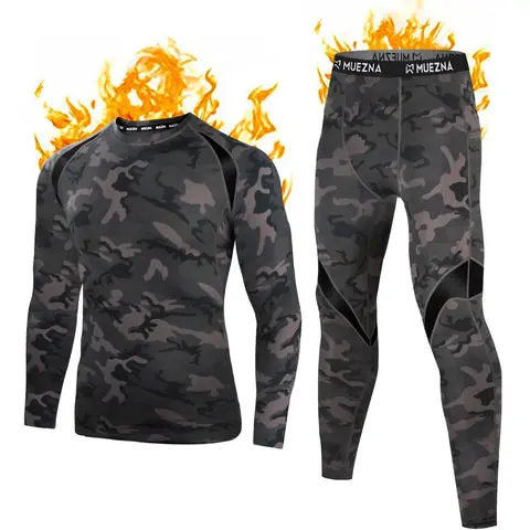 FallFreshness Muezna Men's 2-Piece Thermal Underwear Suit, Soft Fleece-Lined Long Johns Base Layer, Stretch Breathable Elastic Sweat-Wicking Activewear for Gym, Active Use, Workout Underwear, Sports Fitness Underwear