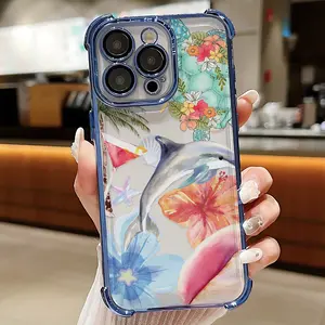 Beach Day Dolphin Phone Case Suitable for iPhone 17 16e 16 15 14 13 12 11 Mini Pro Max Air X XR XSMAX 8 7 Plus Anti Fall Transparent Soft Back Cover