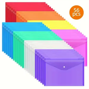 56pcs 8colors A4 Plastic File Folders, Poly Envelopes with Snap Closure, Graduation Gifts, Portable Document Envelope, Files Organizer for School, Home, Travel, Office
