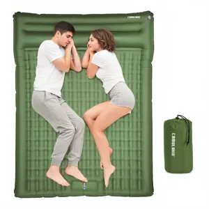 CAMULAND Double Camping Sleeping Pad, 4.7" Ultra-Thick Self Inflating 2 Person Inflatable Mat with Built-in Pillow Foot Pump, Waterproof for Backpacking, Hiking, Tent, RV Travel, Olive Green