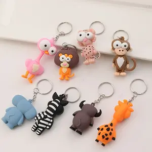 PVC Big Eyes Animal Keychains, Elephant Monkey Cow Deer Pendant Bag Accessories, Small Gift Idea, Set of 10-20 Pieces