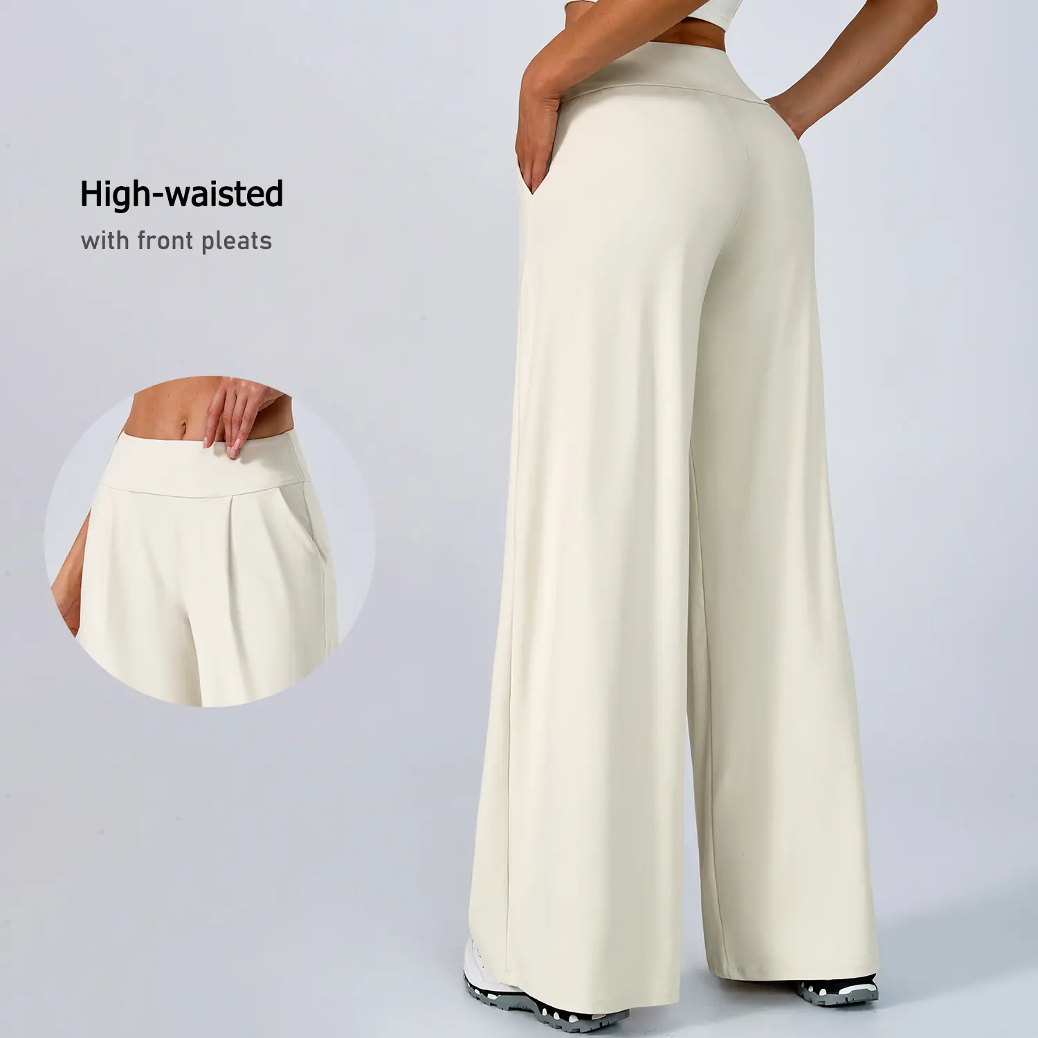 TIMEOFF Women's High-Waist Wide-Leg Pants - Buttery Soft Stretchy Fabric, Pockets, High Waist for Smoother Shape, Workout Clothing for Yoga & Casual Wear, Gym, Effortless Everyday Style, Do Not Dry Clean, XL, Yoga Pants, Effortless Style For Everyday Outf